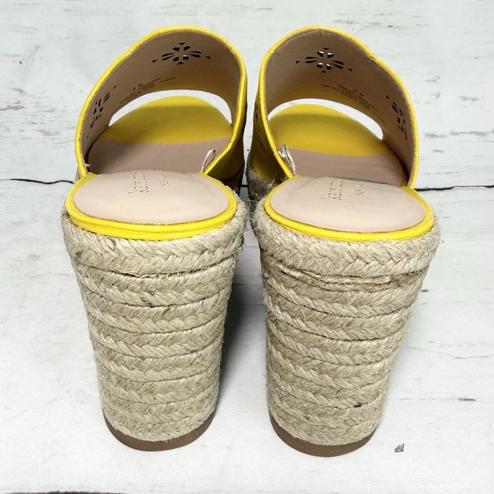 Kate Spade Shoes Women's 7.5 Yellow Wedge Espadrille Sandals Leather Platform